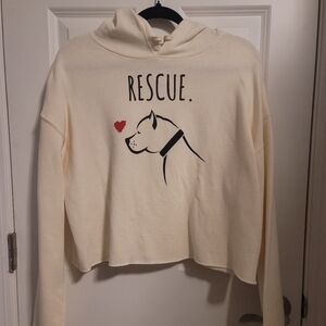 Ivory cream rescue dog lover cropped fleece hoodie sweatshirt pullover